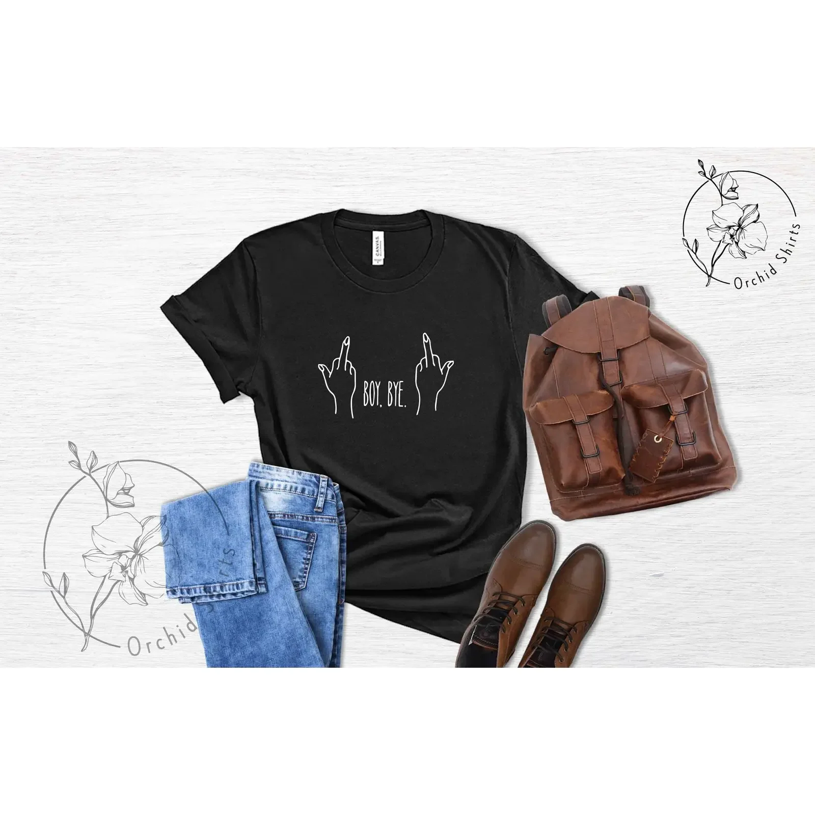 Boy Bye Middle Finger T Shirt Feminist Girl Power Equality Women's Casual for Her Valentine vintage Washed