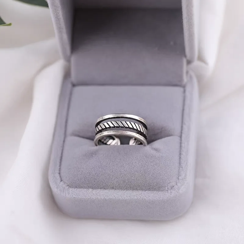 خاتم منقوش بثلاثة حبلا عتيق من الفضة عيار 925 النسخة الكورية تصميم عصري وبسيط هدية للفتيات خاتم أنيق للنساء #2