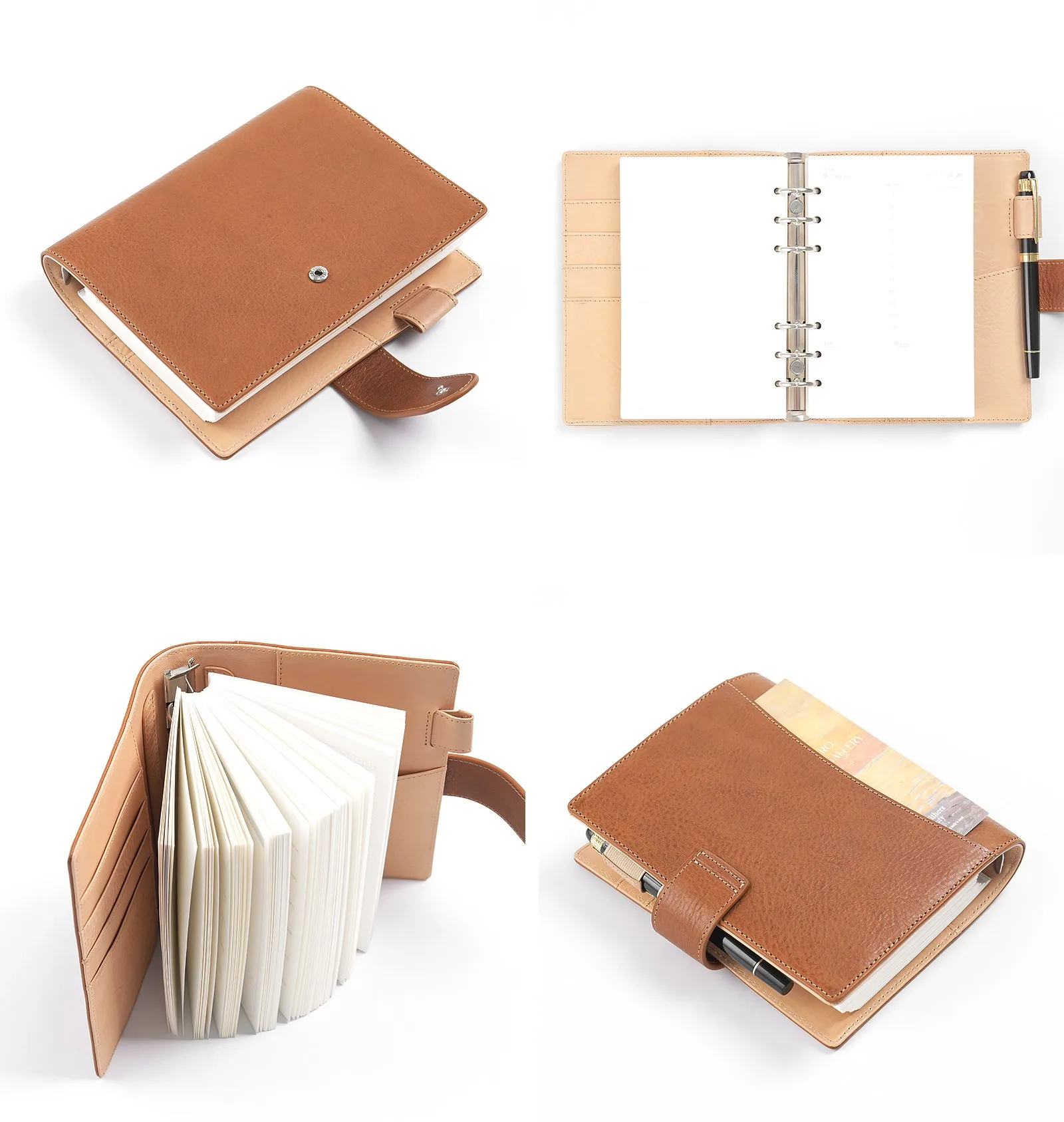 Moterm Franklin Covey Compact Size Elite Ring Planner Vegetable Tanned Leather Notebook Cover FCC Binder Organizer Journal Diary