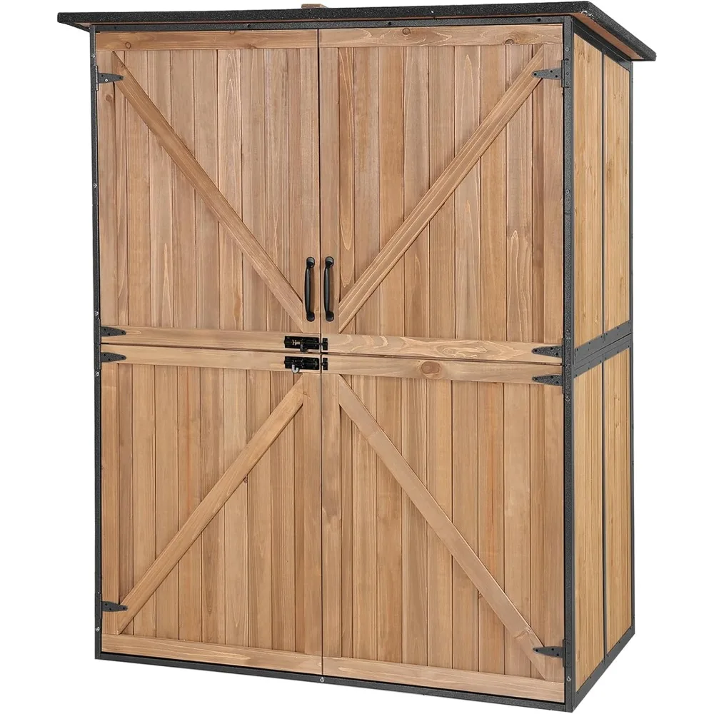 Outdoor storage shed upgraded to sturdy metal frame with adjustable shelves and wood floors 4.6 x 2.42FT (brown)