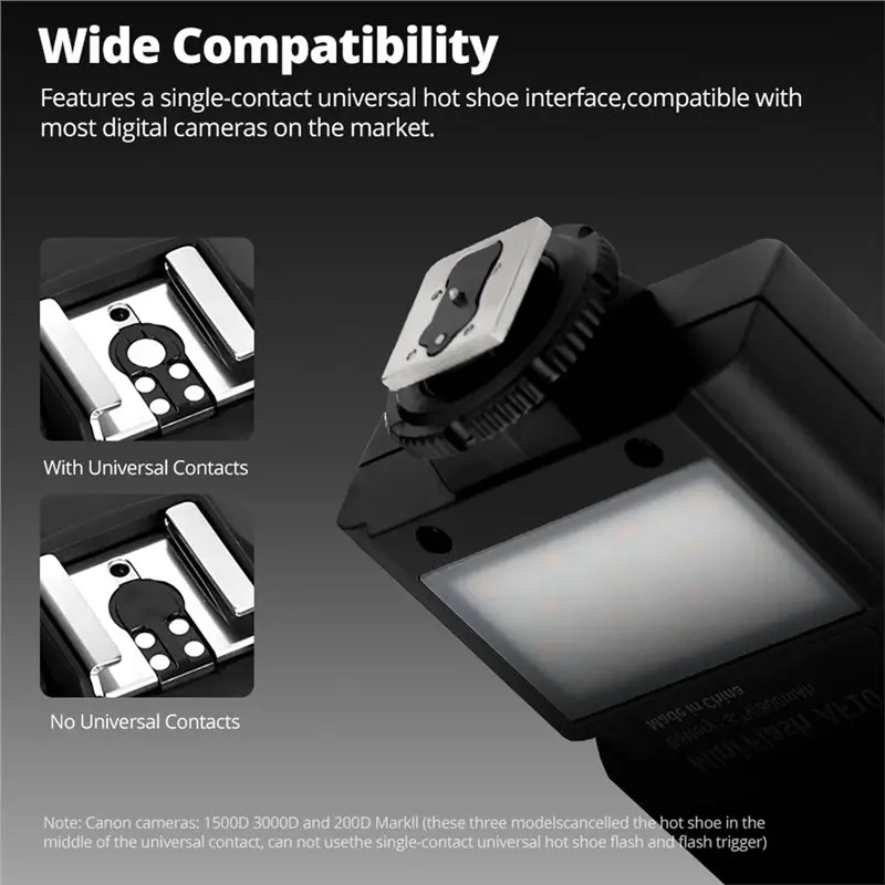 B50B-Camera Flash With 4-Speed Universal Hot Shoe Mount, 2700K-7500K Fill Light, 2-In-1 On-Top For Sony, Canon, Nikon