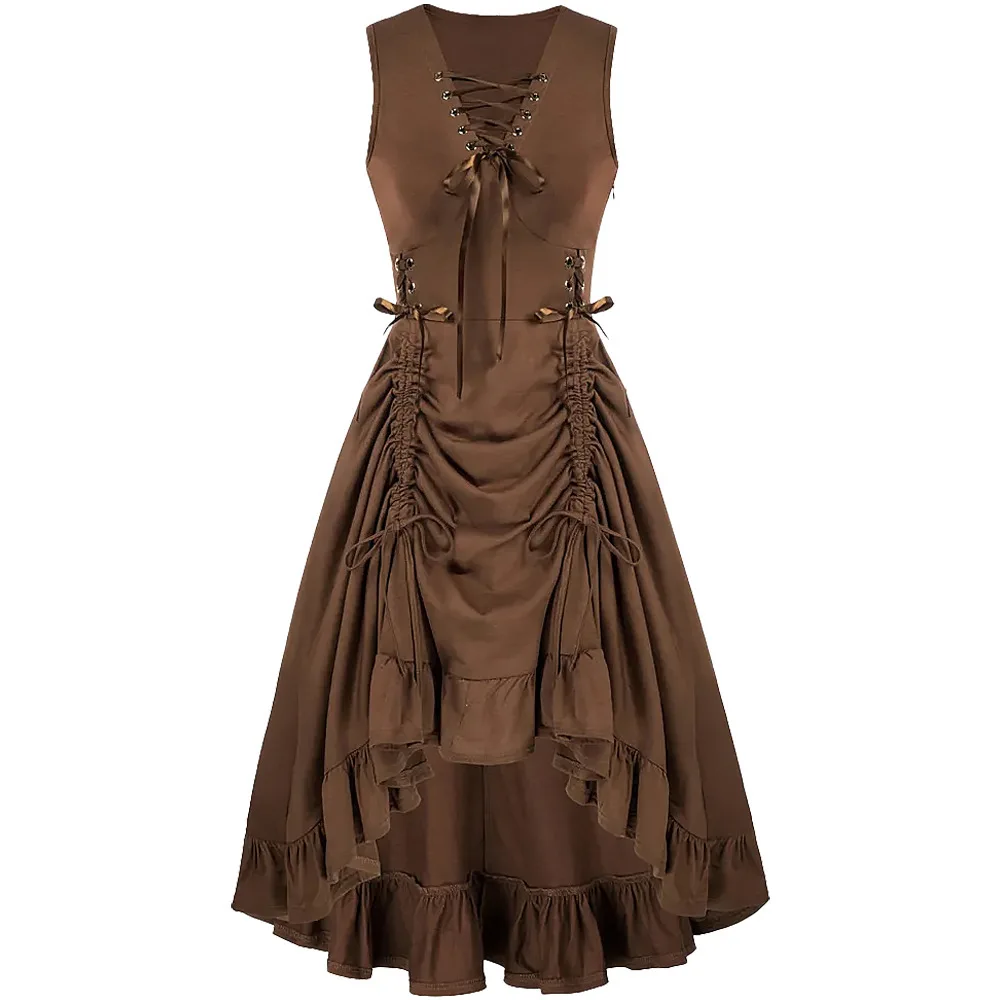 Women Gothic Dress Sleeveless Lace Up Ruffles V Neck Party Night Y2k Streetwear Punk Cosplay Dresses Drawstring Vintage 2026