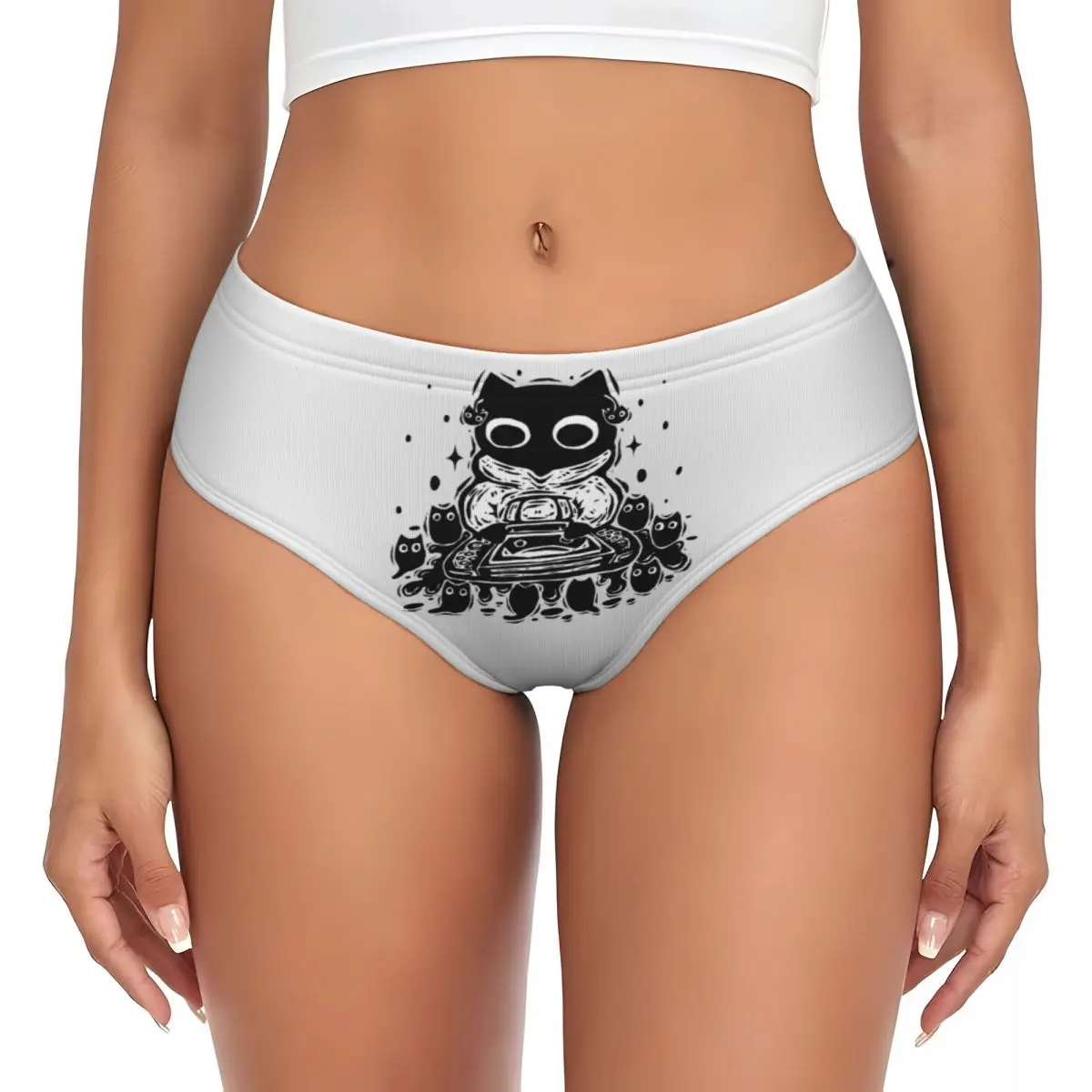 Custom Black Cat Funny Brief Panties for Women Breathable Stretch Underwear