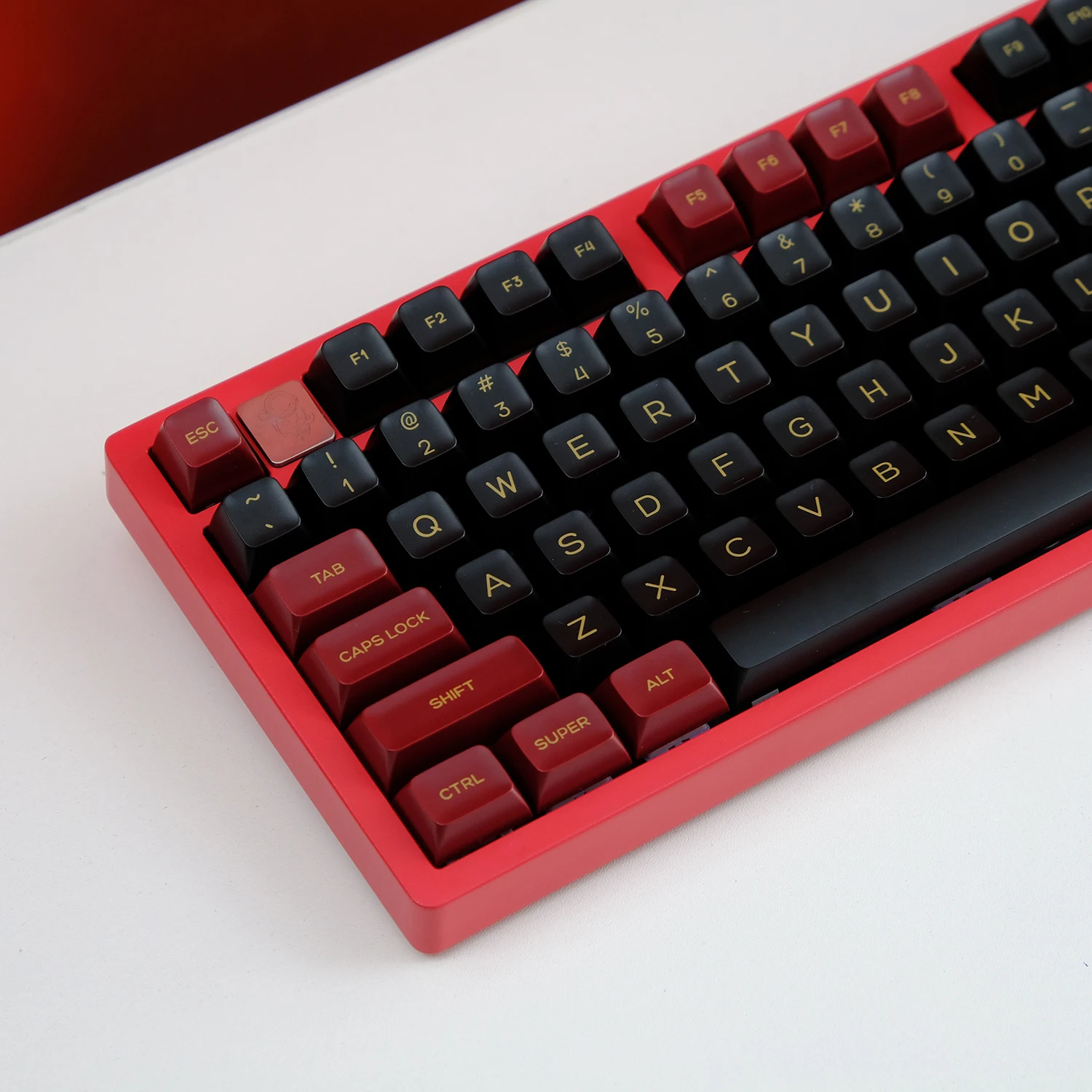 KBDiy 142 Keys PBT GMK Red Samurai Keycaps Set Custom Double Shot SA Keycap Black And Red for Mechanical Game Keyboard MX Switch