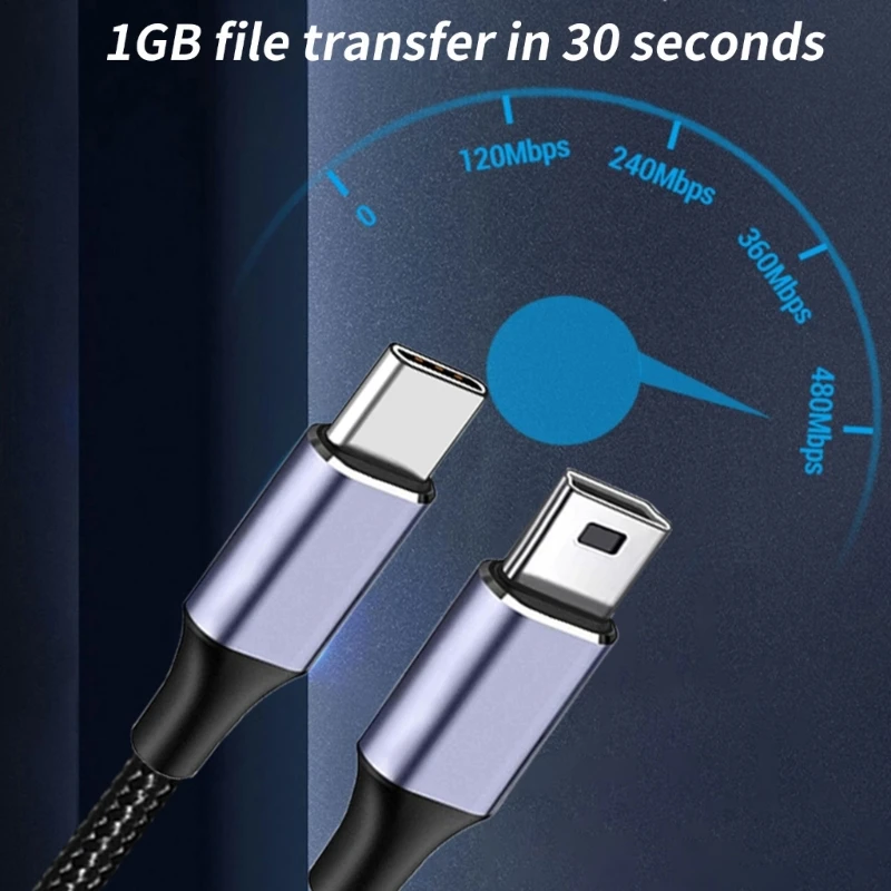 Type C to USB 5Pin Quick Charging Cable Cord Data Transfer Wire for Phones Cameras Support 480Mbps Data Transmission