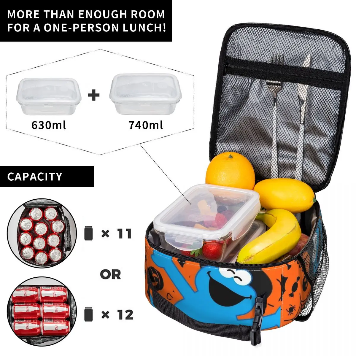 Cookie Monsters Lunch Bag Picnic Lunch Box For Child Vintage Custom Tote Food Bags Oxford Portable Insulated Cooler Bag