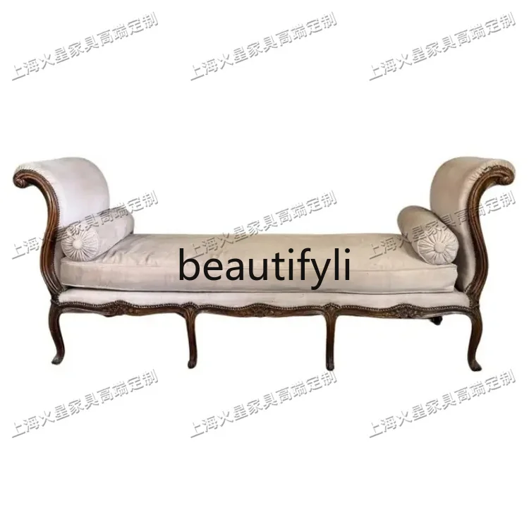 French solid wood velvet bedside stool retro simple fabric shoe changing stool casual sofa chair