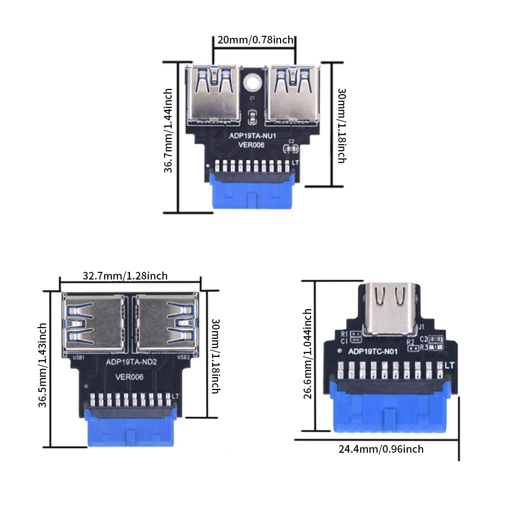 TISHRIC 19-pinowy na podwójne porty żeńskie USB 3.0 w górę/lewy/prawy/typ A żeński konwerter adaptera płyty głównej