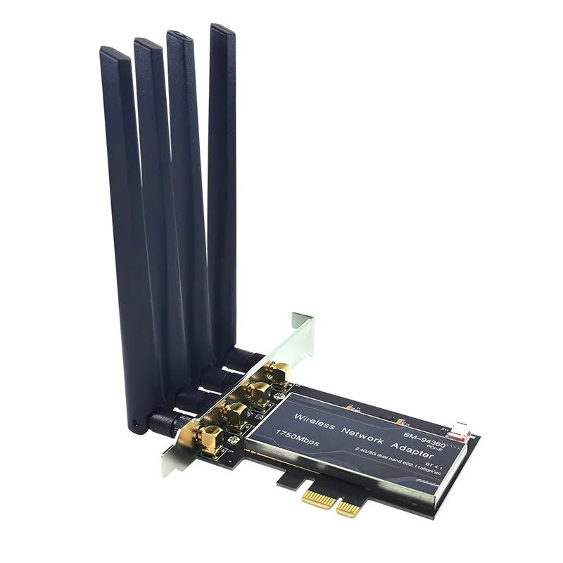 

BCM94360 2.4G/5G Dual Band 1750Mbps Gigabit PCIE x1 Wireless Network Card 4.1 Bluetooth-Compatible for PC Desktop Windows MAC OS