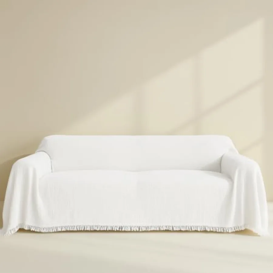 Washable Sofa Cover%100 Pure Cotton, Couch Covers for Loveseat, Futon, Sofa, Sectional L Shape, U Shape, 4 Layered Natural Musl