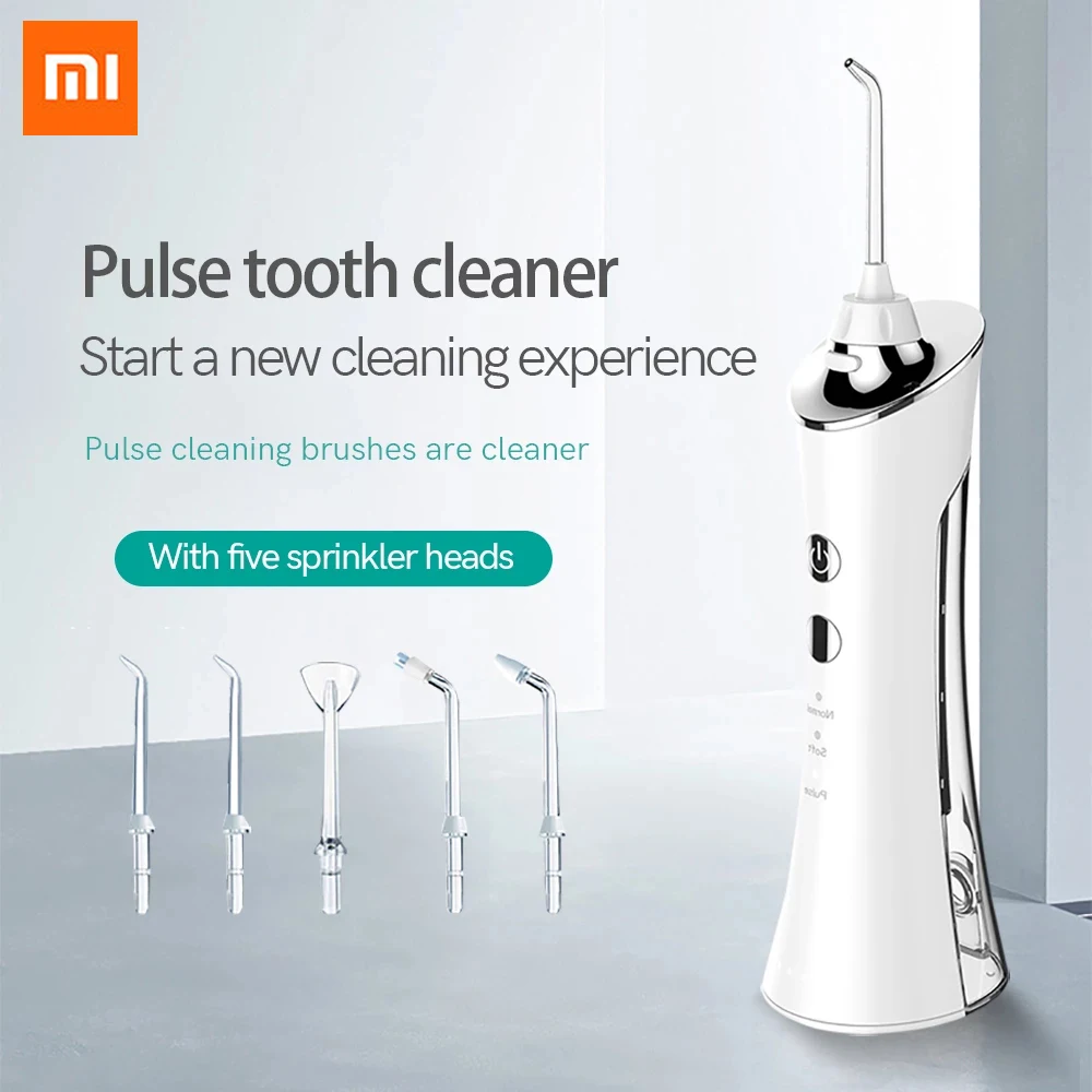 Xiaomi Portable Electric Oral Irrigator Waterproof USB Rechargeable Dental Water Flosser Water Jet Teeth Cleaner 5 Nozzles