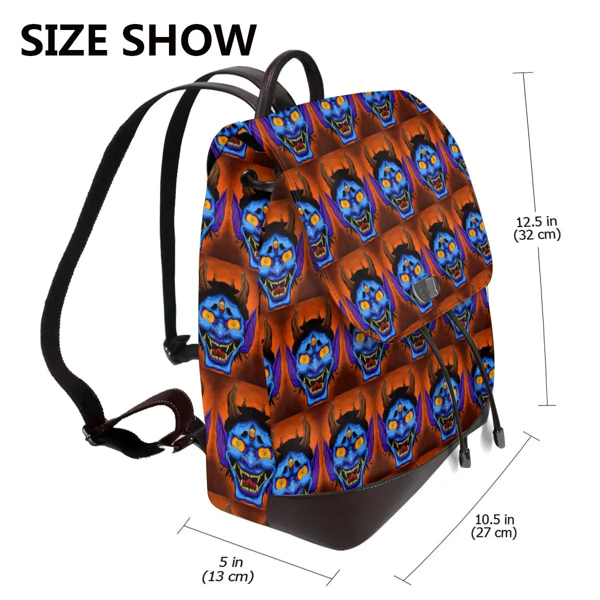 Oni Demon Gaiter Japanese Samurai Ronin Face Bookbag School Student Bags Hiking Travel Daypack for Women Fashion Derma Backpack