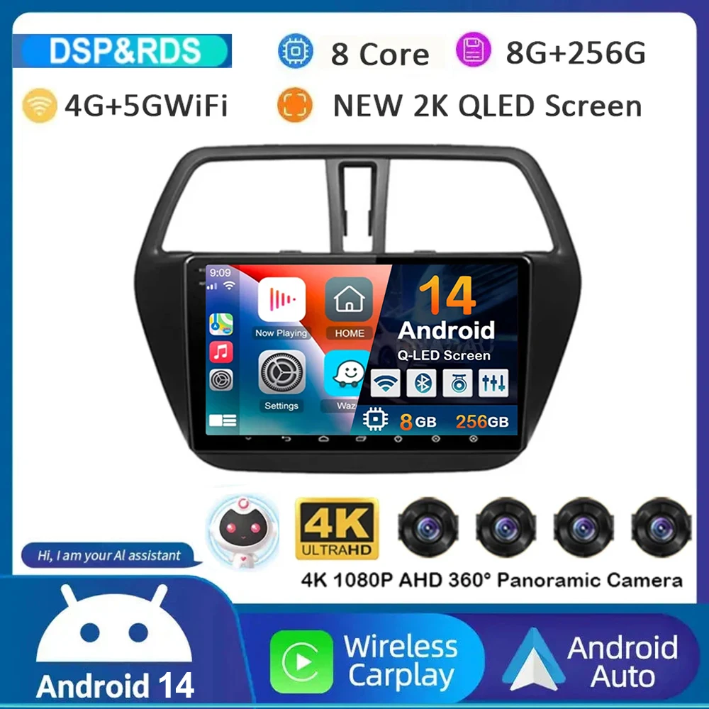 

Android 14 Carplay WIFI 4G For Suzuki S-Cross SX4 2014 2015 2016 2017 Auto Car Radio GPS Multimedia Player Stereo Head Unit DSP