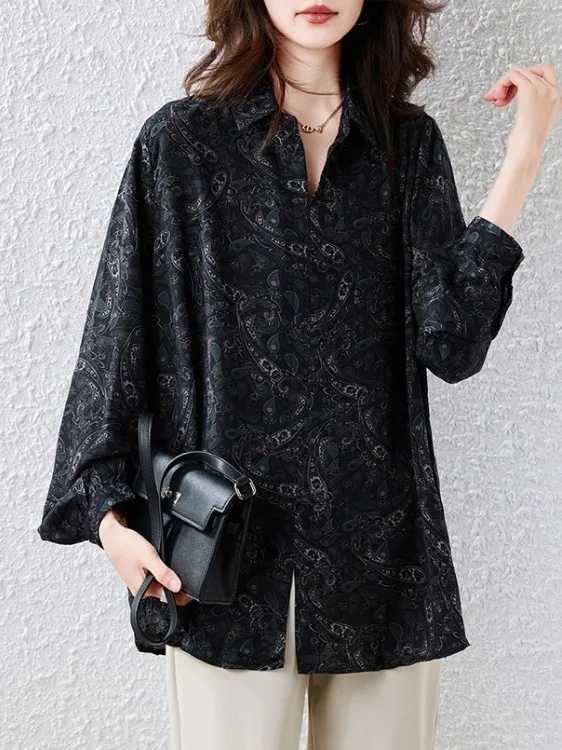 Ele فضفاض طويل Sve مطبوع irt المرأة ربيع جديد Faion حجم كبير يغطي البطن irt مريح للتنفس بولي... #2