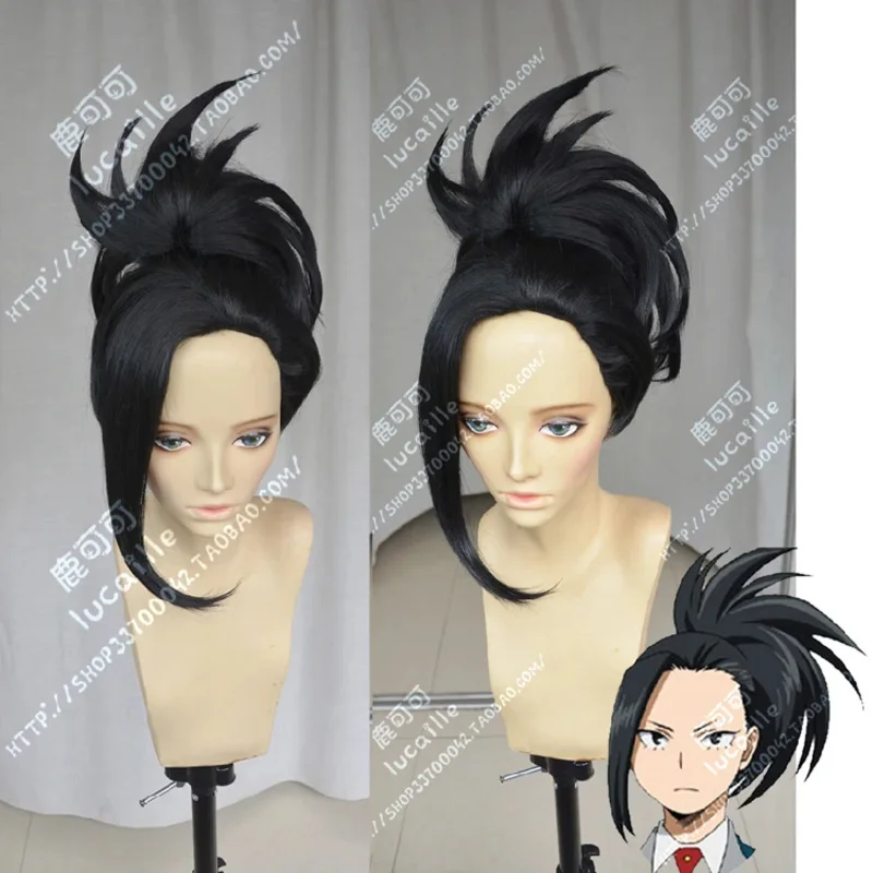 Anime Baku no Hero Momo Yaoyorozu Short Black Ponytail Heat Resistant Cosplay Costumes Wig (Need Styled)