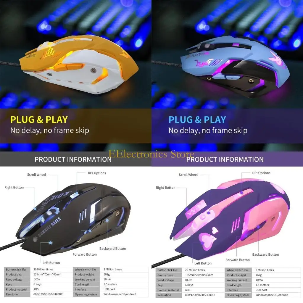 

B03C Anime Mute Gaming Mouse Cartoon USB Mouse 3200DPI Home Office Ergonomic Design For Computer Optional Mouse Gift