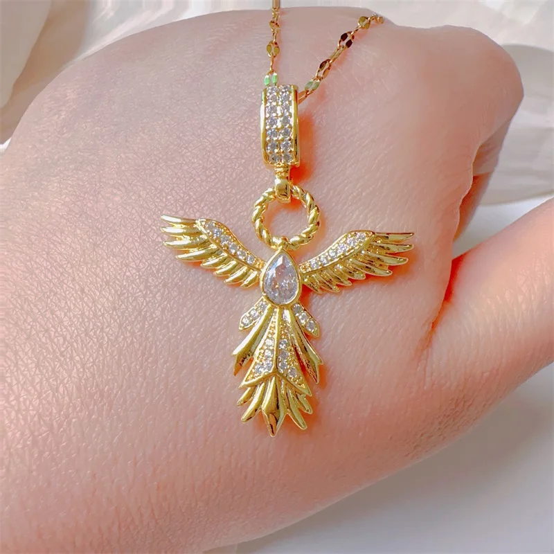 Classic Micro Inlaid Eagle with Wings Spread, Gorgeous Stainless Steel Necklace, Fashionable Girl's Dinner Gift