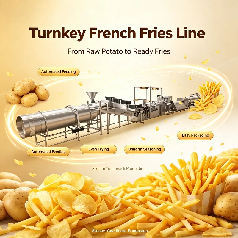 Integrated Fries Line, PLC Fryer with Cutter Module, 2000kg/h Oil Cleaner, for Frozen Chip Manufacturing Site