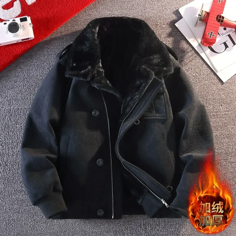 Thicken Leather Jacket Men's Classic Fashion Zipper  Winter Men Windbreaker Casual High-Quality Shearling Solid Colorbiker