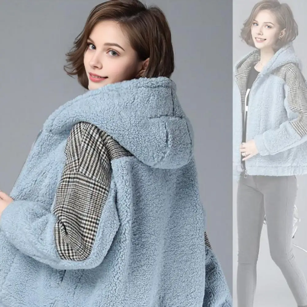 Fall Winter Women Jacket Hooded Thick Fleece Keep Warm Zip-up Outerwear Long Sleeves Loose Jacket With Pockets