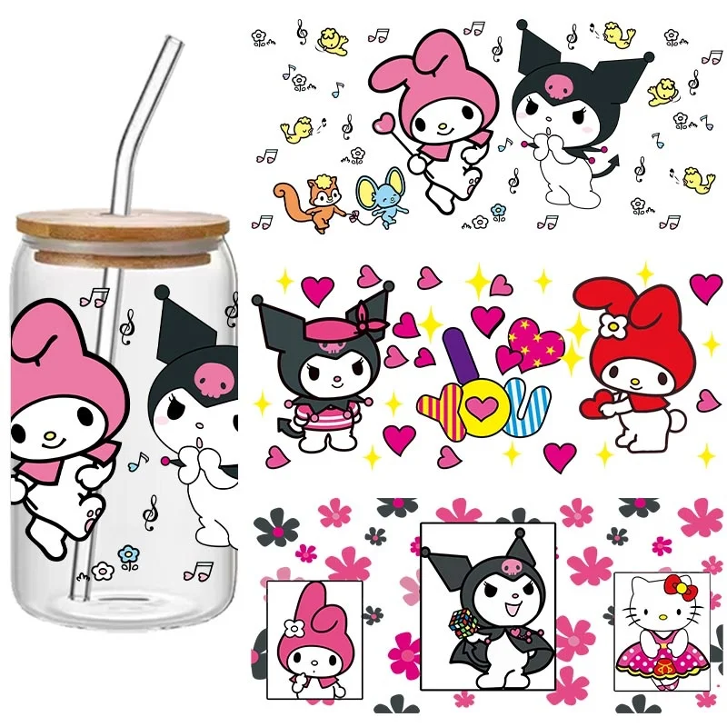 Kuromi sanrio  Crystal Label UV transfer printing sticker lovely glass Waterproof transfer sticker  Cup Wrap 16oz