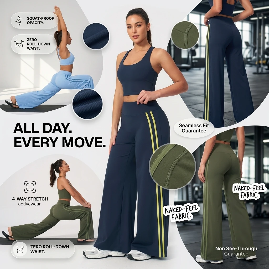 Striped Women Yoga Pants High Waist Loose Fit Flare Leggings Quick Dry Breathable Dance Fitness Running Lounge Trousers
