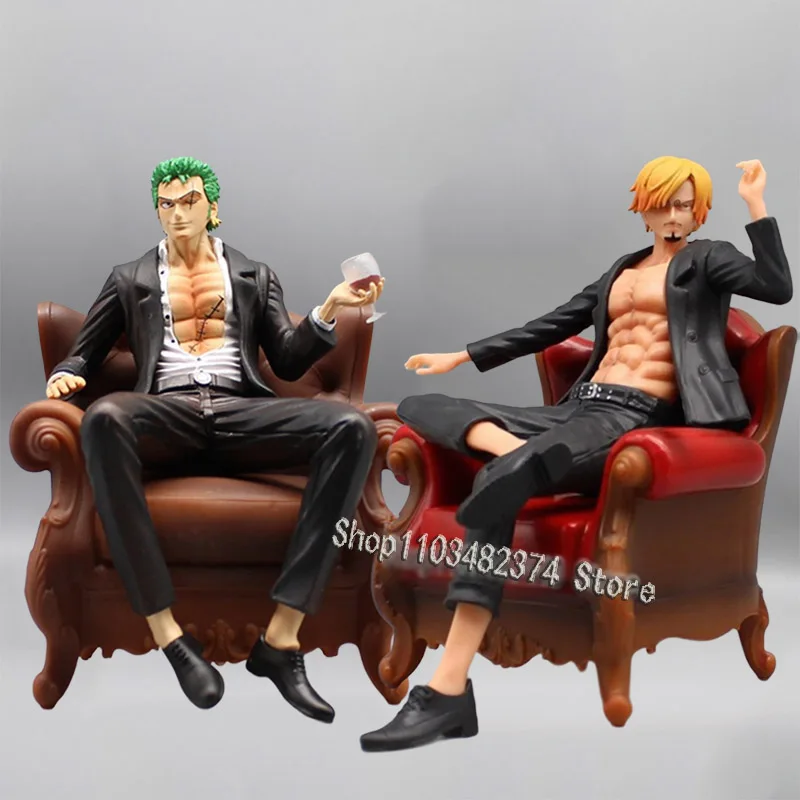 Anime Roronoa Zoro Sofa Figure One Piece Gk Figure Suit Sanji Action Figure Sofa Sitting Model 15cm PVC Collectible Statue Toy