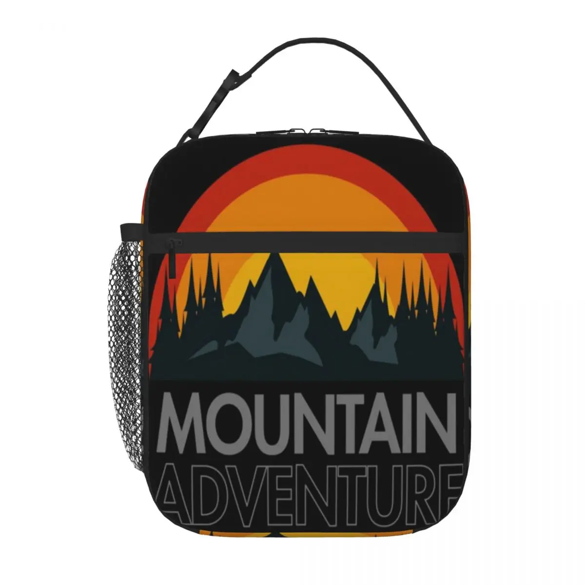 Hot Sale Mountain Adventure Stylish Outline Insulated Food Bag Middle School Large Lunch Bag
