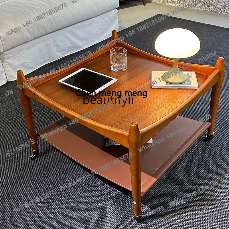 

Wabi Sabi wind coffee table movable trolley retro teak sofa solid wood edge table medieval corner table H H