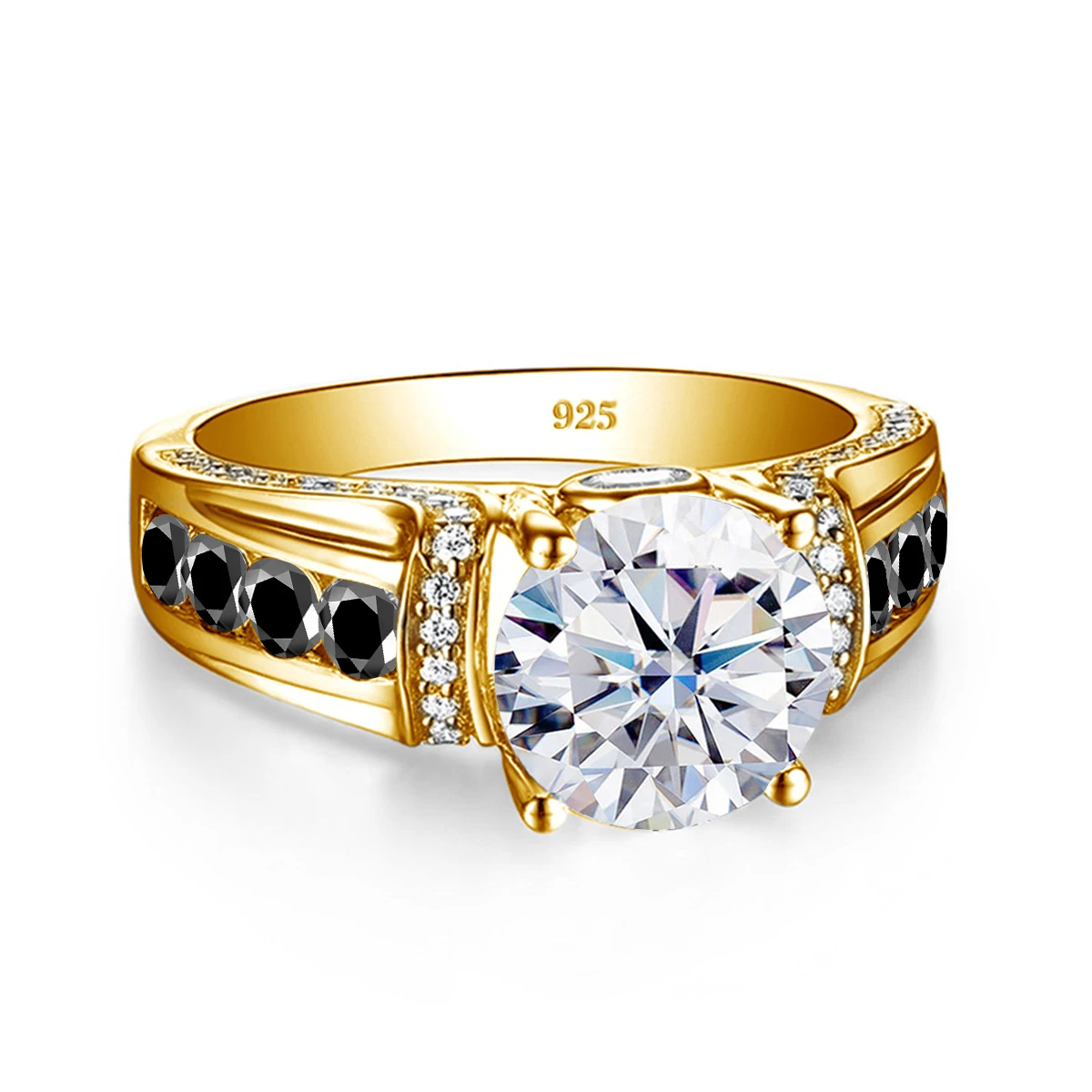 Certified D Color VVS1 2ct Moissanite Ring With Black Stone Bands Luxury Designer High Quality Jewelry For Women Wedding Gift - Image 2