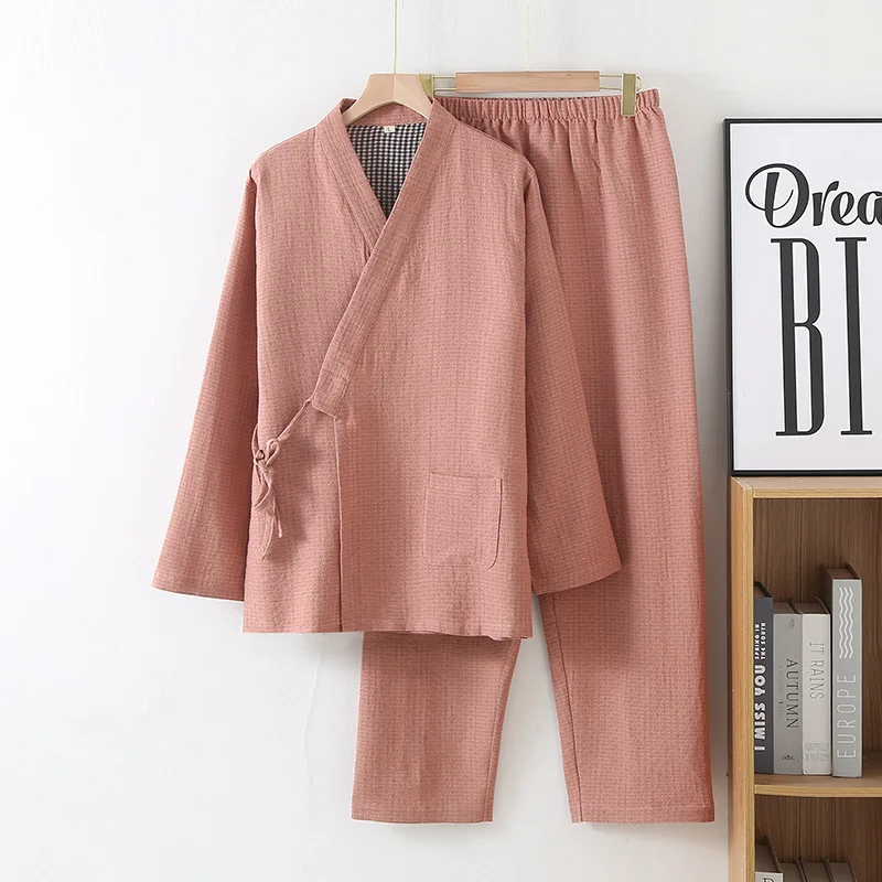 Nuisette femme pur coton pyjamas ensemble 2 couches gaze automne nouveau à manches longues vêtements de nuit hommes nuisette pyjama costume Couple vêtements de nuit