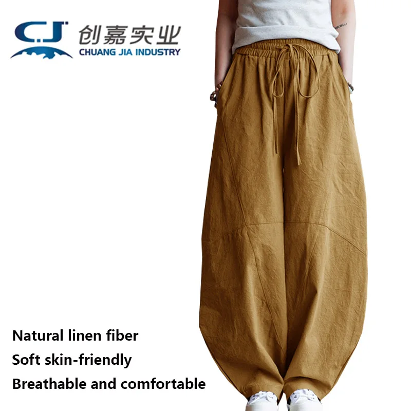 

High-end Linen Spring Autumn Men's Pants Youth Vitality Wind Outdoor Sports Travel Casual Pants Loose Plus Size Fat 100KG 3XL