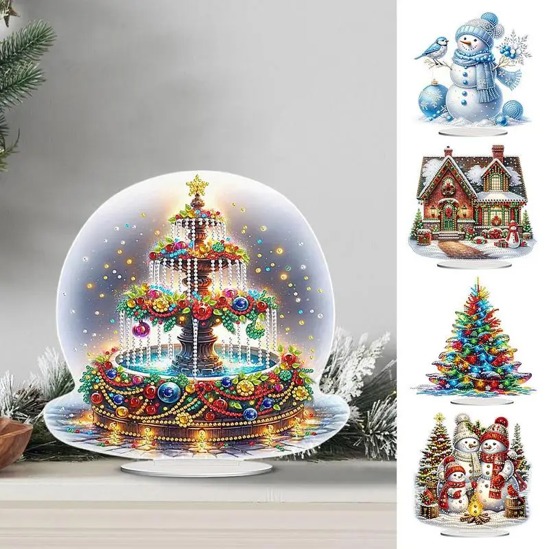 Tabletop Gem Art Painting Kit Christmas Theme Artificial Gem Art Christmas Table Paint Desktop Ornaments For Home Living Room