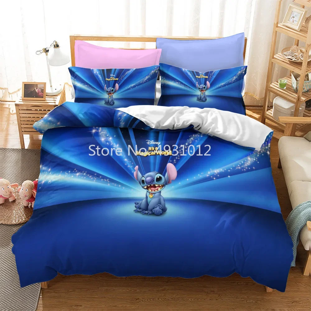 Disney Cute Cartoon Stitch Bedding Set Duvent Cover Bedspread Queen King Size Bedclothes Children's Kids Boys Bedroom