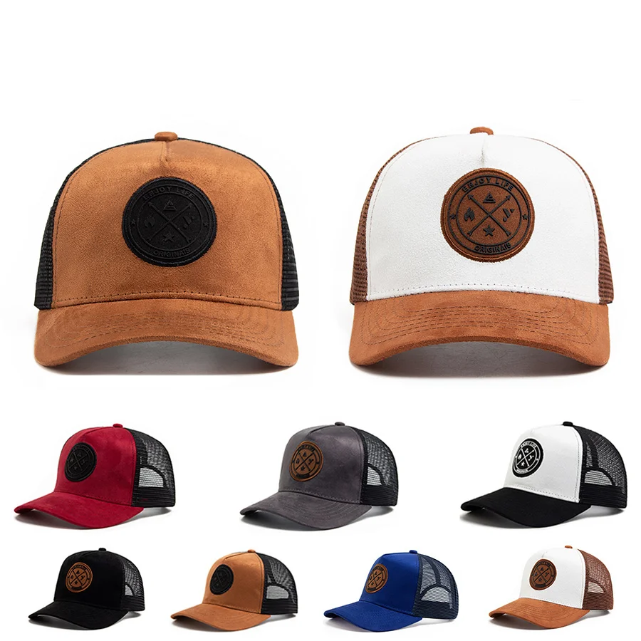 Circular Leather Label Trucker Hat Summer Men Mesh Baseball Cap Visor Hats Women Fashion Hip Hop Caps Suitable For Everyday Wear