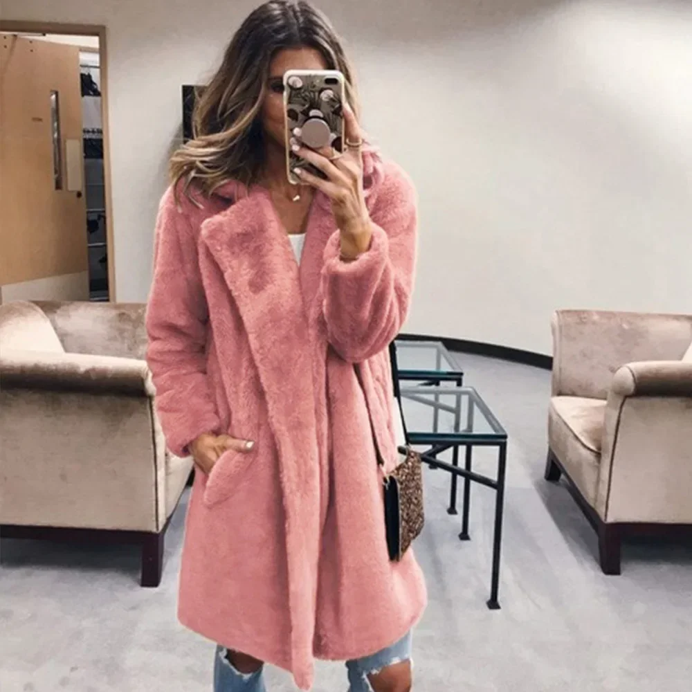 Long Faux Fur Coat Jacket 2024 Women Autumn Winter Thick Warm Coats Woven Block Trend Fur White Black Korean Coat Parkas