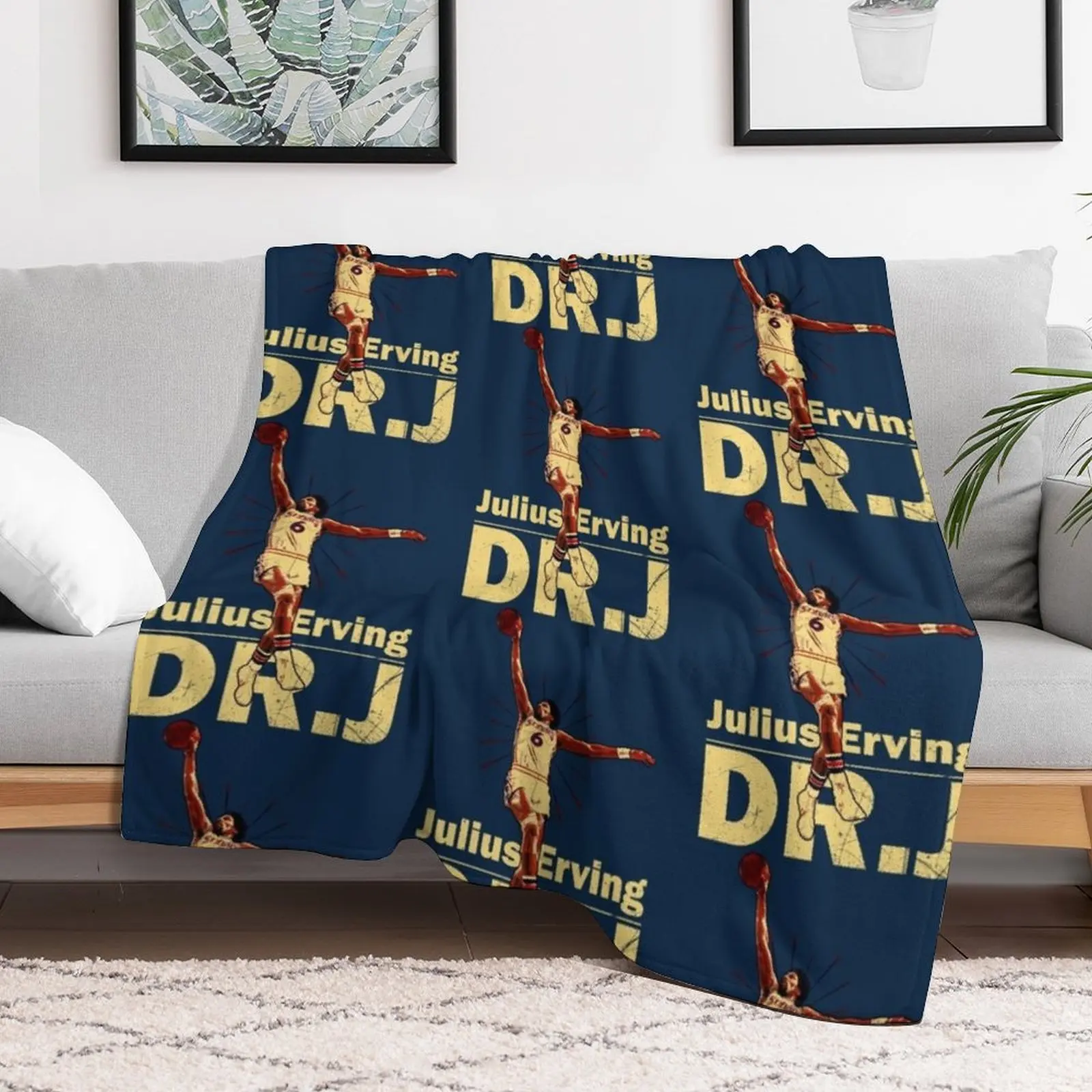 Dr.J Julius Erving - Old School Dunk D Throw Blanket Plush Polar Blankets