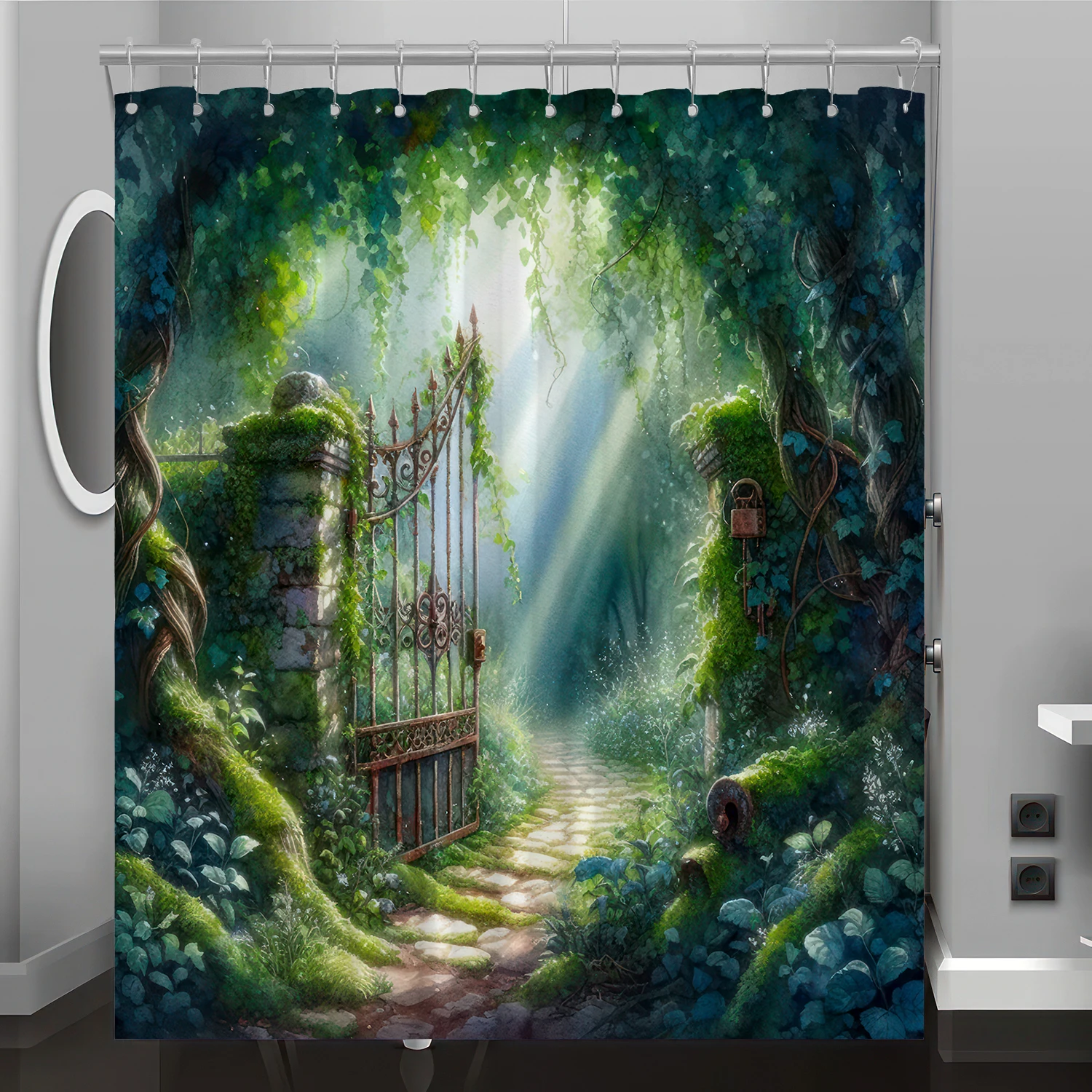 

Dream Forest Trail pattern digital print shower curtain