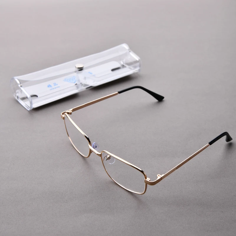 Anti-Scratch Lesebrille Retro Quadrat Presbyopie Brillen Mit Glas Linsen Metall Hyperopie Brillen männer gläser + 3,5 + 4 – Detail 3