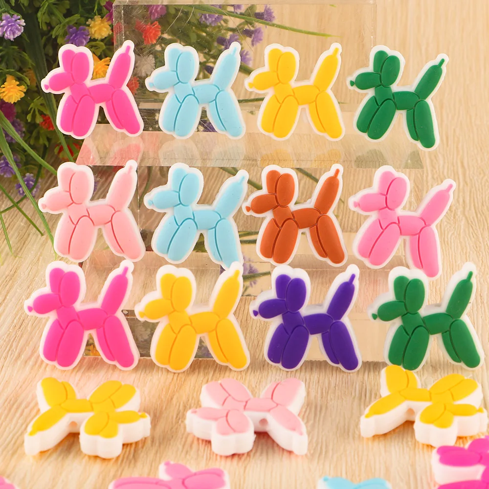 Sunrony 10Pcs Bear Ribbon Balloon Dog Baby Silicone Beads For Jewelry Making Food Grade DIY Pacifier Chain Jewelry Accessories