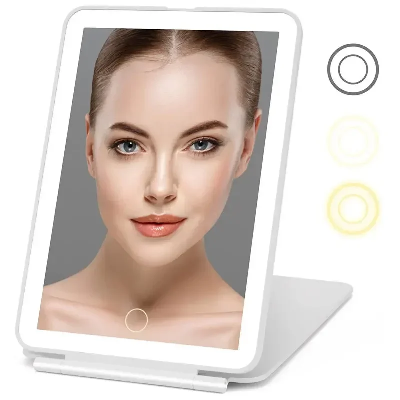 LED Makeup Mirrors Household With Light Portable Folding Desktop Flat Makeup Mirror USB Rechargeable Brightness Adjustment