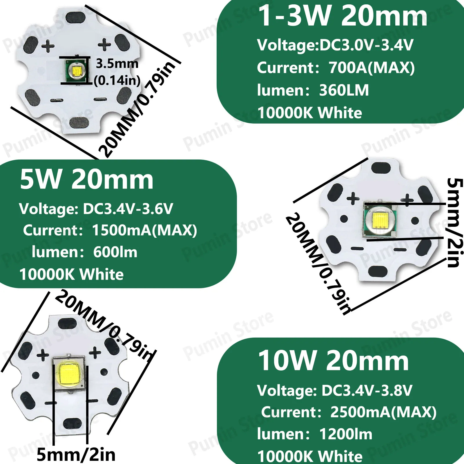 LEDs Beads High Power 1-3W 5W 10W Cold White Lamp 3.5*3.5mm/ 5*5mm DIY For Head Light Torch Flashlight Bicycle Outdoors Lighting