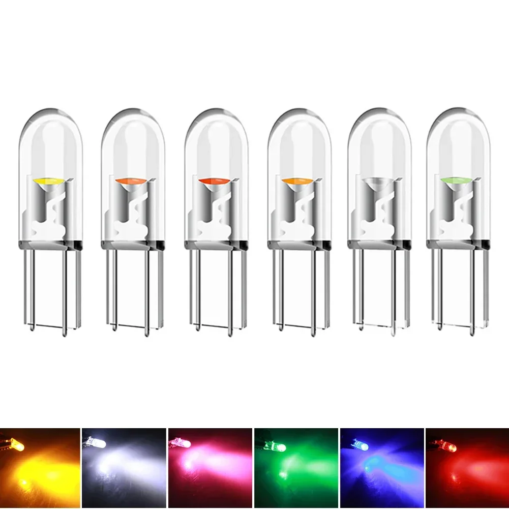 10pcs Car LED T10 W5W Canbus Glass COB Reading Dome Lamp Marker Wedge License PlateLight Bulb 168 194 192 DC 12V White