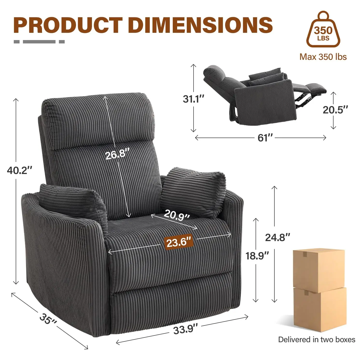 360° Swivel Recliner Chair with 2 Pillows, High Back Rocker for Living Room Bedroom Nursery, Customized