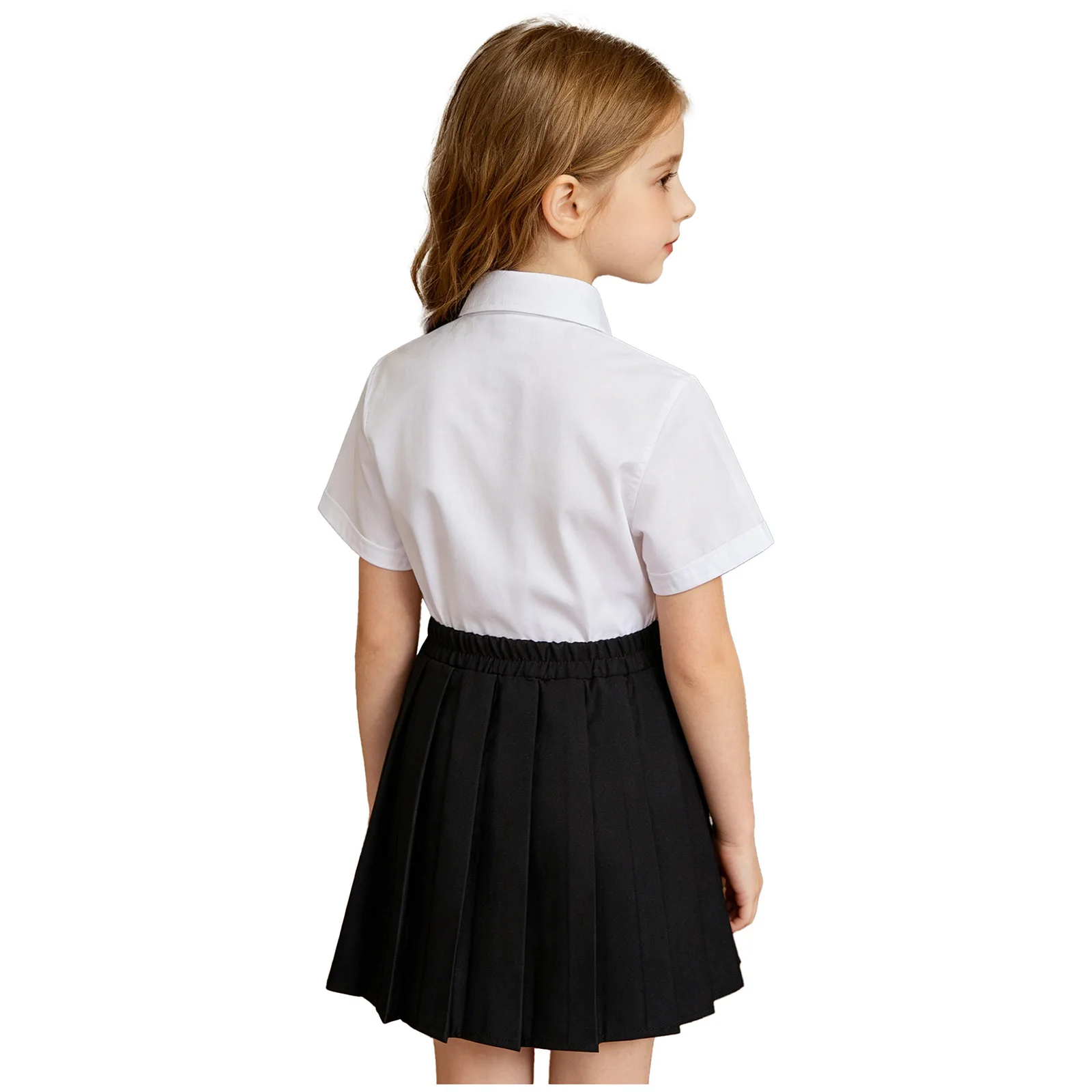 Kids Girls School Uniform 5Year-14Year Sets Short Sleeve Shirt Skirt with Badge And Bow-tie Set for Formal Occasion Photography