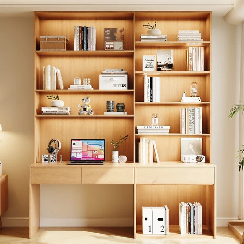 Solid wood locker Log color ribbon glass cabinet Bookshelf floor integrated