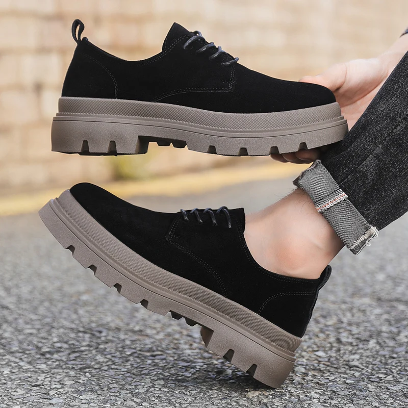 

Winter/Autumn British Style Thick-Topped High-Heeled Workwear Shoes for Men - Anti-Slip, Versatile Sporty and Casual Derby Shoes