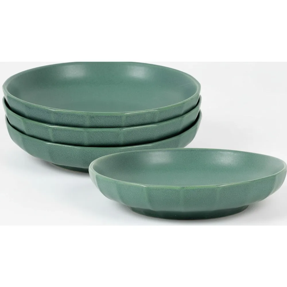 

Набор чаш для макарон из зеленого камня, состоящий из 4 предметов, текстурированный рифленый дизайн для семейной столовой и развлечения