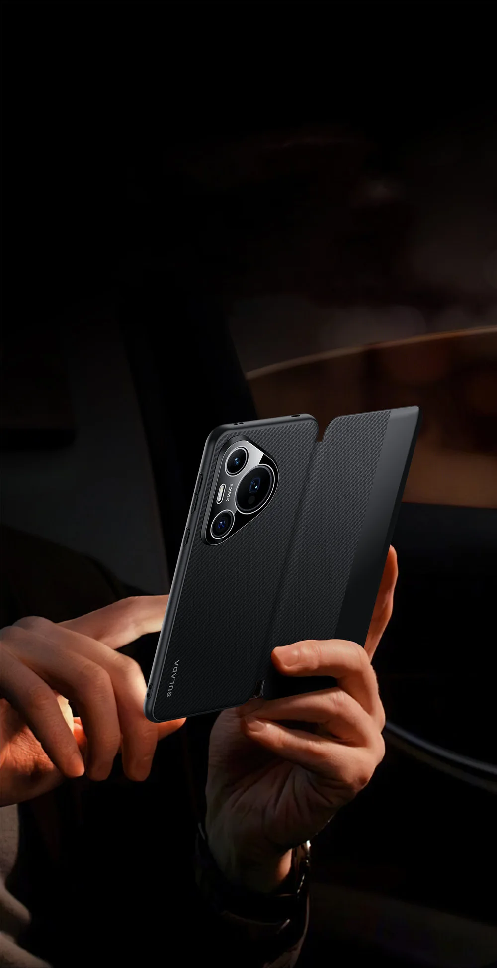 Sulada Slim Aramid Fiber Pattern Leather Magsafe Case For Huawei Pura 70 Pro Ultra Magnetic Hinge Full Cover