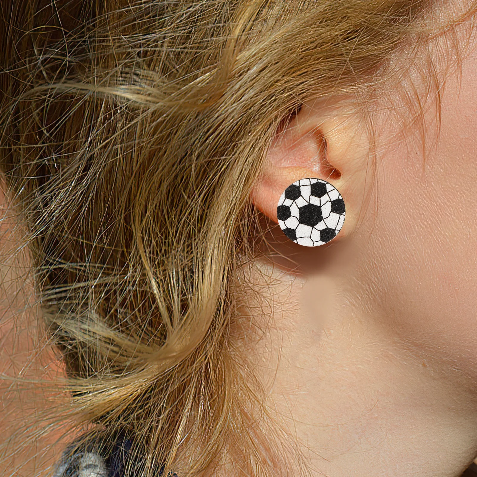 

4Pairs Wooden Sport Ball Earrings Women Sport Ball Ear Studs Trendy Handmade Earrings for Summer Casual Formal Wear